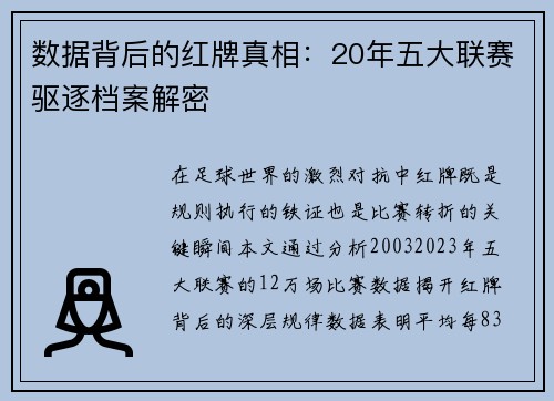 数据背后的红牌真相：20年五大联赛驱逐档案解密